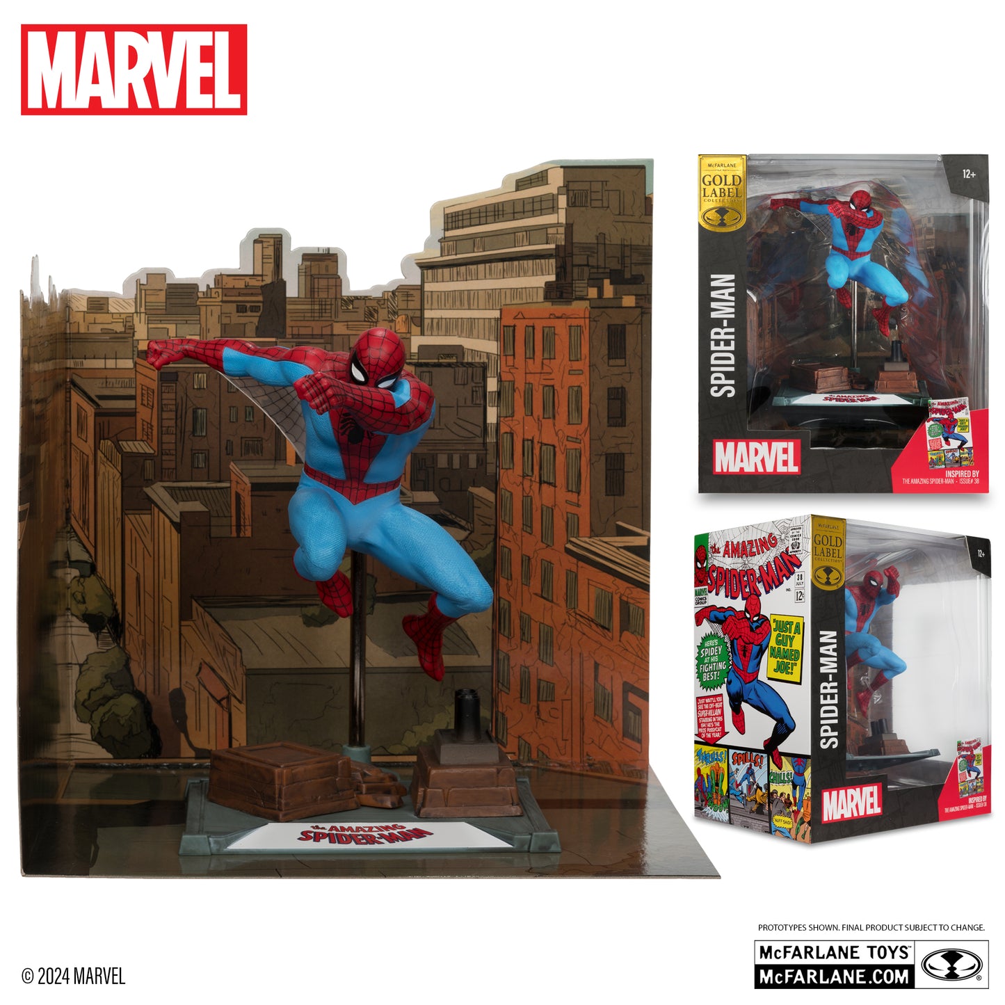 Mcfarlane Marvel Spider-Man 1:10th Scale Collectible with Scene (The Amazing Spider-Man #38) Gold Label