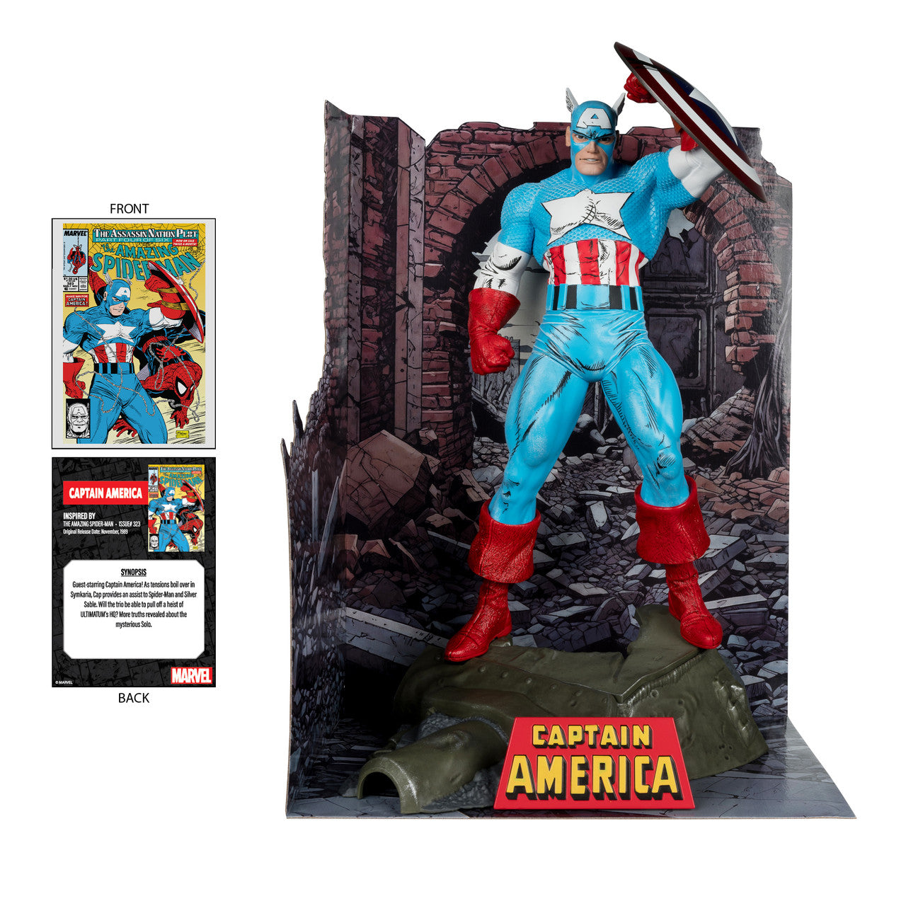 Mcfarlane Marvel Captain America (The Amazing Spider-Man #323) 1:6th Scale Posed Figure w/Scene & Comic